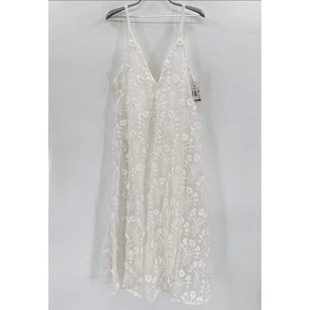 Agua Bendita White Herbaluisa Diente de Leon Organza Midi/Maxi Dress size M